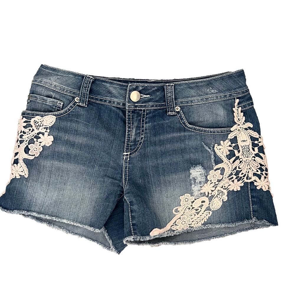 Inc Denim Regular Fit White Lace Cut Off Spandex Blend Denim Jean Shorts 4